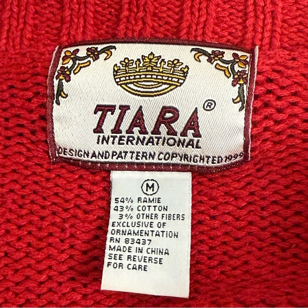 Tiara Intl Red Snowman Zip Cardigan Sweater M Holiday Christmas Knit - Picture 5 of 7